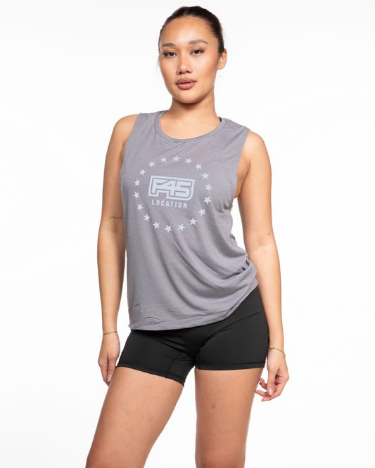 The Scoop Muscle Tank - Storm - Summer - Center Chest Round - Printed - Light Blue
