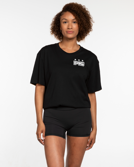 The Mens Tee - Black - Core - Left Chest & Back Center Stacked - White