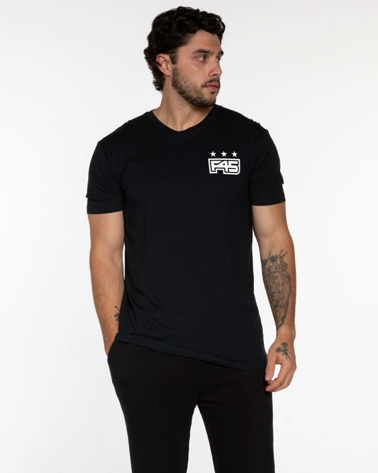 The Mens Tee - Navy - Core - Left Chest & Back Center Stacked - White