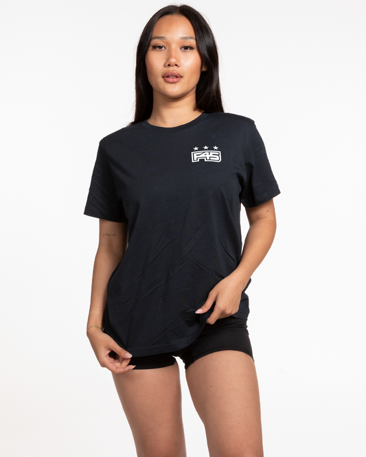 The Womens Tee - Navy - Core - Left Chest & Back Center Stacked - White