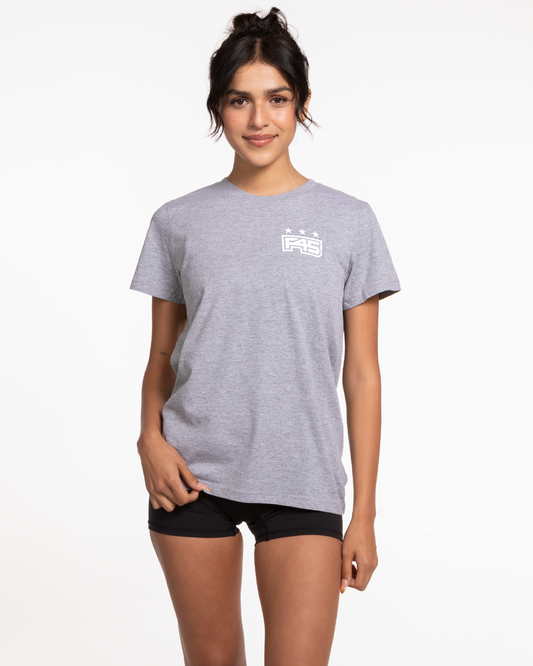The Womens Tee - Heather - Core - Left Chest & Back Center Stacked - White