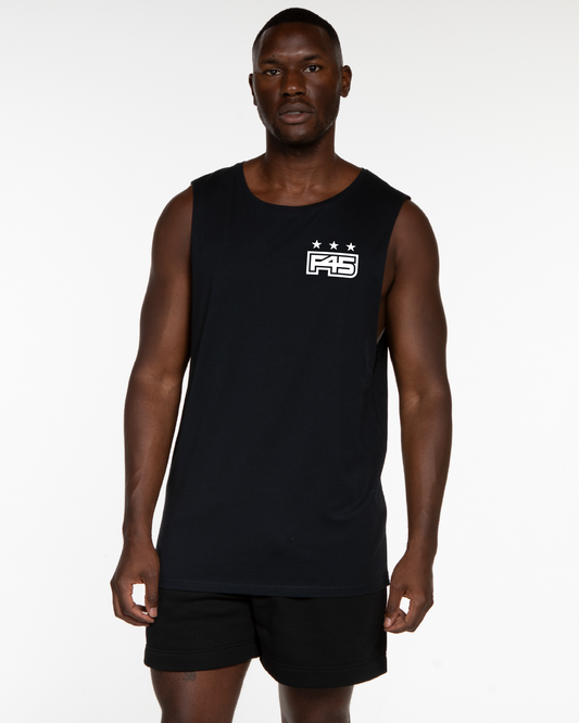 The Muscle Tank - Navy - Core - Left Chest & Back Center Stacked - White