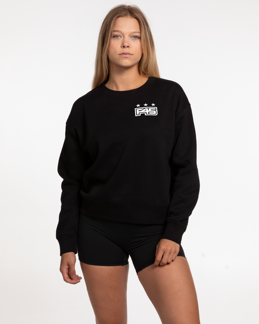 The Womens Crewneck - Black - Core - Left Chest & Back Center Stacked - White