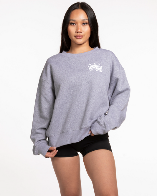 The Womens Crewneck - Heather - Core - Left Chest & Back Center Stacked - White