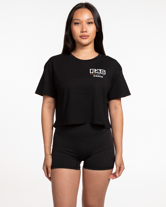 The Crop Tee - Black - Pride - Left Chest Stacked - Coach - Back Center Vertical - Full Color