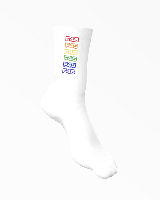 The Crew Sock - White - Pride - F45 Stacked - Full Color