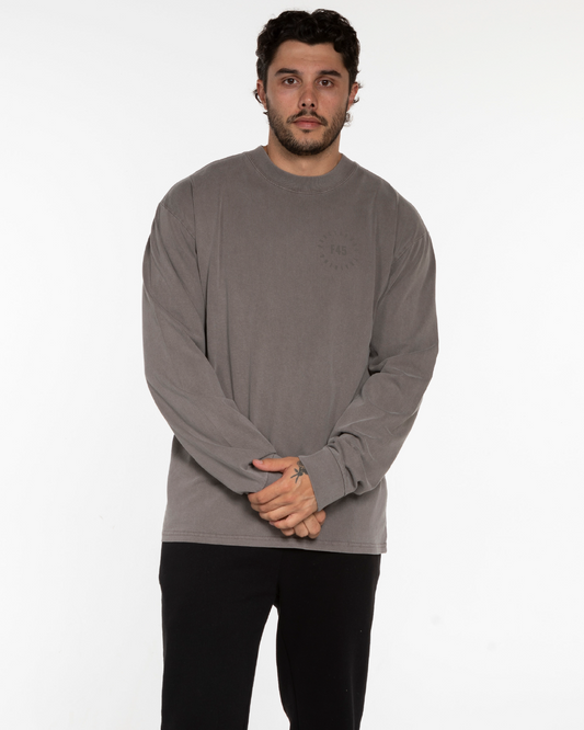 The Mens Heavyweight Long Sleeve - Washed Gray - Seasonal - Left Chest & Back Stacked - Tone on Tone