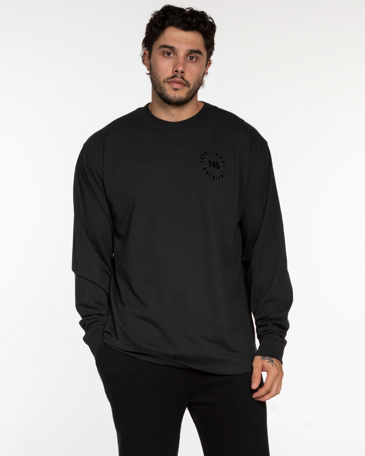 The Mens Heavyweight Long Sleeve - Washed Black - Seasonal - Left Chest & Back Stacked - Black
