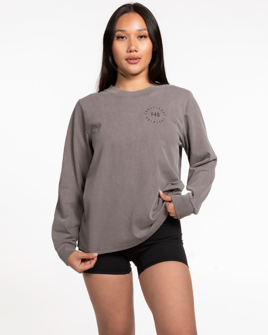 The Womens Heavyweight Long Sleeve - Washed Gray - Seasonal - Left Chest Stacked & Back Stacked - Tone on Tone