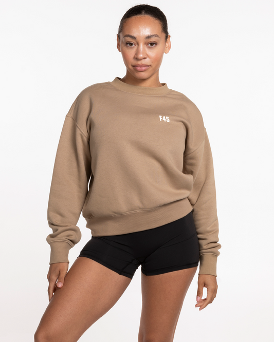 The Womens Crewneck - Sand - Seasonal - Left Chest & Back Stacked - White