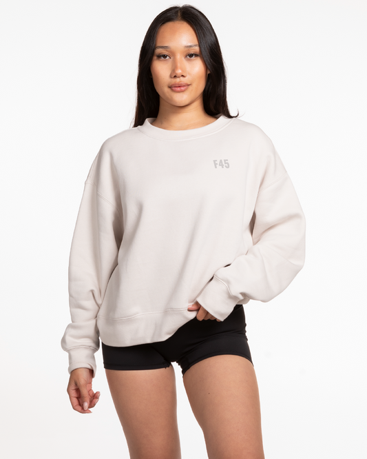 The Womens Crewneck - Bone - Seasonal - Left Chest & Back Stacked - Tone on Tone