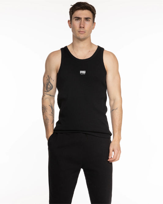 The Mens Ribbed Tank - Black - Summer - Center Chest - Embroidered - White