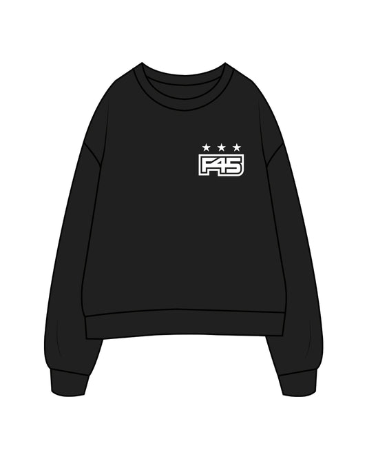 The Womens Crewneck - Black - Core - Left Chest & Back Center Stacked - White