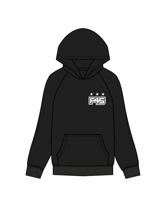 The Mens Hoodie - Black - Core - Left Chest & Back Center Stacked - White