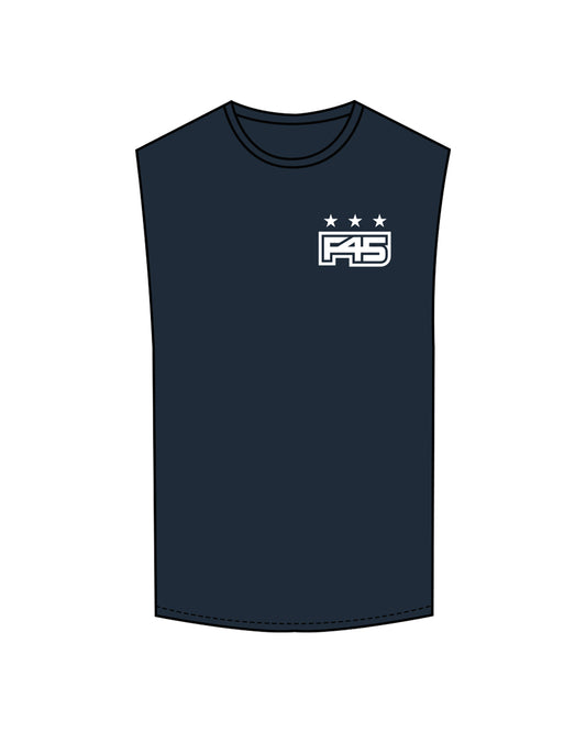 The Muscle Tank - Navy - Core - Left Chest & Back Center Stacked - White