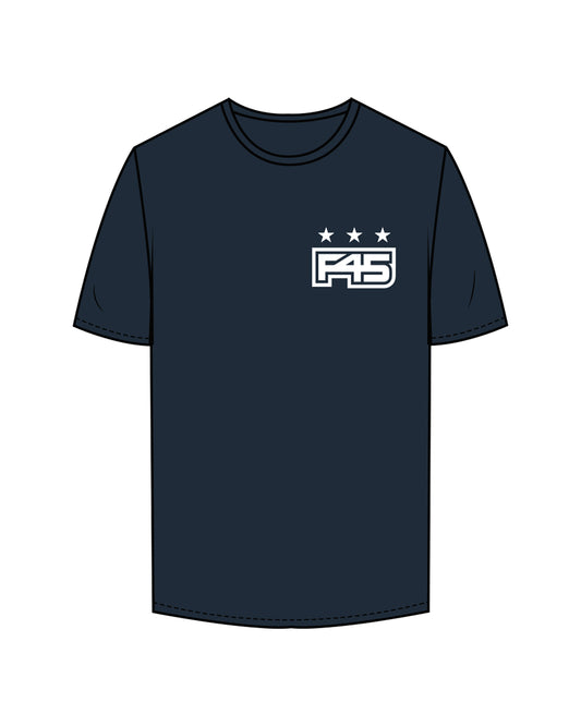 The Mens Tee - Navy - Core - Left Chest & Back Center Stacked - White