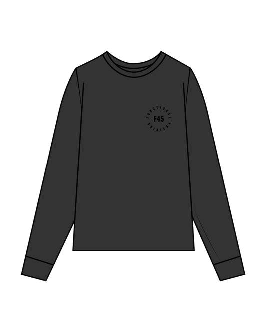 The Womens Heavyweight Long Sleeve - Washed Black - Seasonal - Left Chest Stacked & Back Stacked - Black