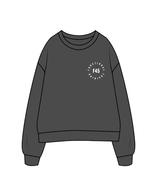 The Mens Crewneck - Washed Black - Seasonal - Left Chest - White